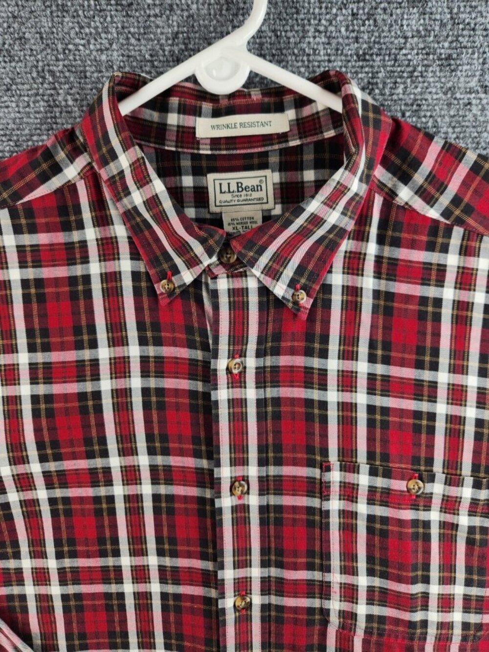 LL Bean 285280 Cotton Wool Blend Flannel Plaid Red Button Up XL Long Sleeve